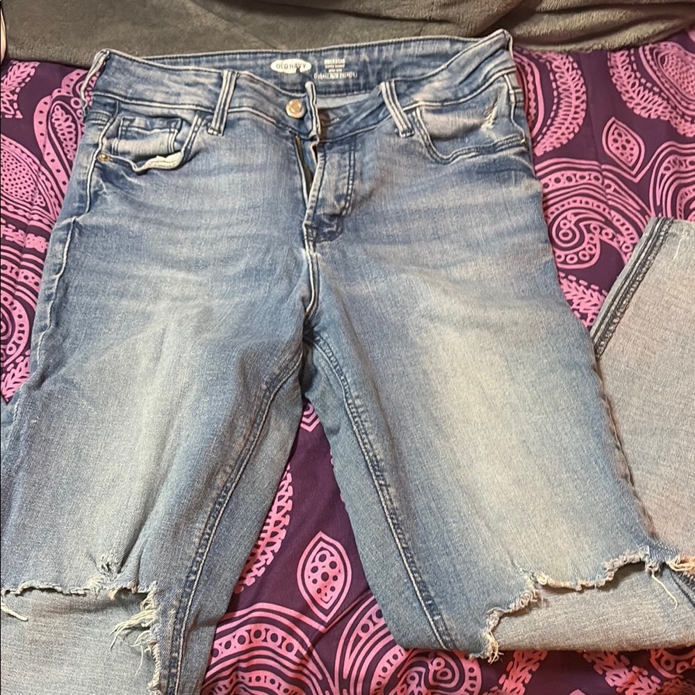 Old Navy Blue Boyfriend Jeans with Distressed Details